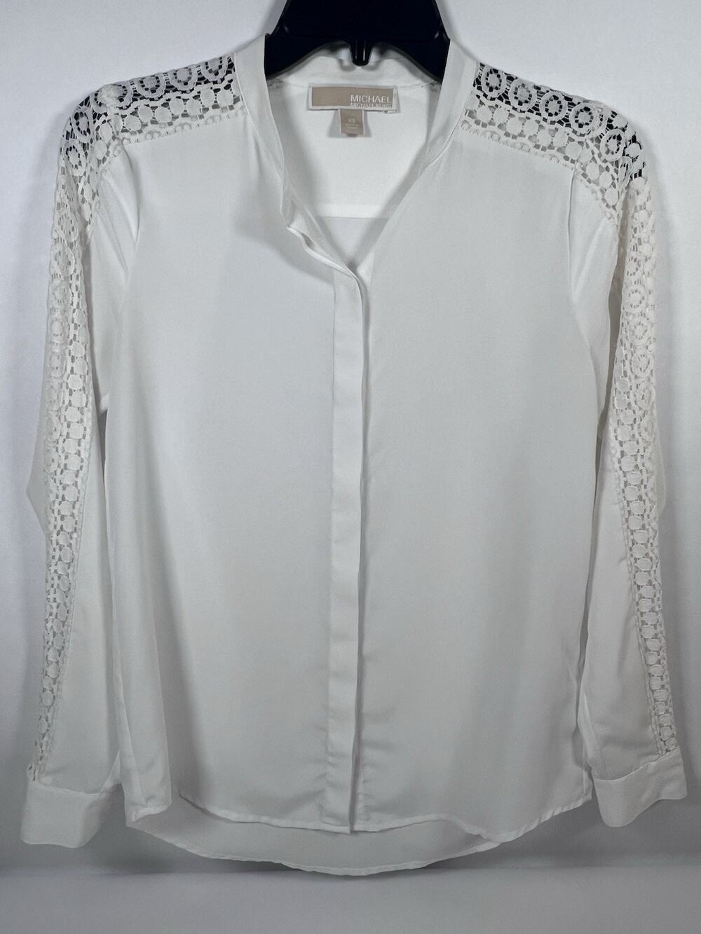 Michael Kors Womens XS Blouse White Lace Crochet Long Sleeve Pullover Top